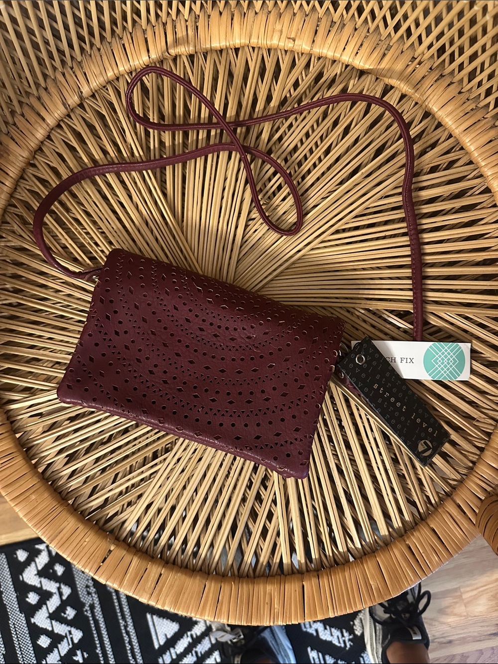 Street Level Laser-Cut Burgundy Crossbody Bag
